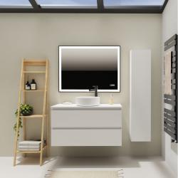 Meuble salle de bain 100 cm pour vasque à poser - Blanc mat - A suspendre - Karaib 2 - PlaneteBain.com