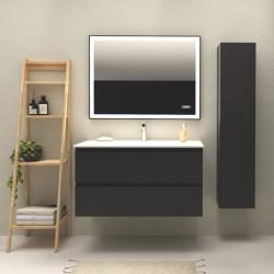 Meuble salle de bain 100 cm - Plan vasque céramique - Noir mat - A suspendre - Karaib 2 - PlaneteBain.com