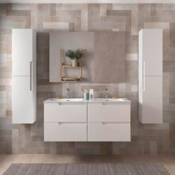 Meuble salle de bain - 120 cm - plan double vasques céramique - Blanc mat - A suspendre - TANIDA PLANETE BAIN
