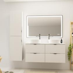Meuble salle de bain strié 120 cm pour vasque à poser - Blanc mat - à suspendre - Tirso - PlaneteBain.com
