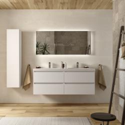 Meuble salle de bain - 140 cm - Plan double vasques charge minérale - Blanc mat - A suspendre - KARAIB - PlaneteBain.com