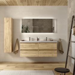 Meuble salle de bain - 140 cm - Plan double vasques charge minérale - Effet chêne brut - A suspendre - KARAIB - PlaneteBain.com