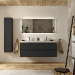 Meuble salle de bain - 140 cm - Plan double vasques charge minérale - Noir mat - A suspendre - KARAIB - PlaneteBain.com