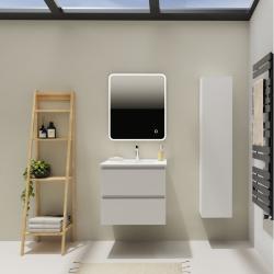 Meuble salle de bain 60 cm - Plan vasque céramique - Blanc mat - A suspendre - Karaib 2 - PlaneteBain.com