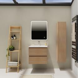 Meuble salle de bain 60 cm - Plan vasque céramique - Effet chêne sonoma - A suspendre - Karaib 2 - PlaneteBain.com