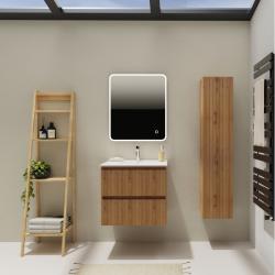 Meuble salle de bain 60 cm - Plan vasque céramique - Effet bois strié - A suspendre - Karaib 2 - PlaneteBain.com