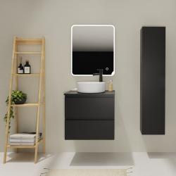 Meuble salle de bain 60 cm pour vasque à poser - Noir mat - A suspendre - Karaib 2 - PlaneteBain.com