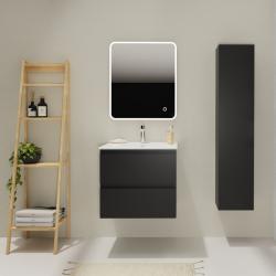 Meuble salle de bain 60 cm - Plan vasque céramique - Noir mat - A suspendre - Karaib 2 - PlaneteBain.com