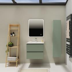 Meuble salle de bain 60 cm - Plan vasque céramique - Vert mat - A suspendre - Karaib 2 - PlaneteBain.com