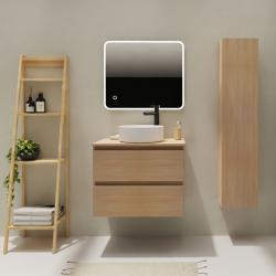 Meuble salle de bain 70 cm pour vasque à poser - Effet chêne sonoma - A suspendre - Karaib 2 - PlaneteBain.com