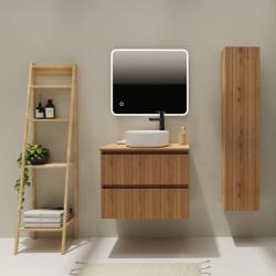 Meuble salle de bain 70 cm pour vasque à poser - Effet bois strié - A suspendre - Karaib 2 - PlaneteBain.com