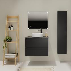 Meuble salle de bain 70 cm pour vasque à poser - Noir mat - A suspendre - Karaib 2 - PlaneteBain.com