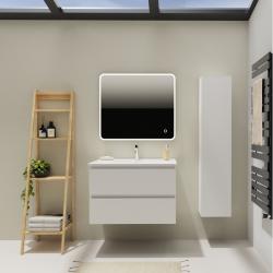 Meuble salle de bain 80 cm - Plan vasque céramique - Blanc mat - A suspendre - Karaib 2 - PlaneteBain.com