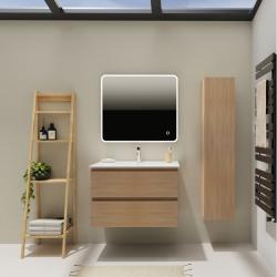 Meuble salle de bain 80 cm - Plan vasque céramique - Effet chêne sonoma - A suspendre - Karaib 2 - PlaneteBain.com