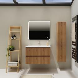 Meuble salle de bain 80 cm - Plan vasque céramique - Effet bois strié - A suspendre - Karaib 2 - PlaneteBain.com