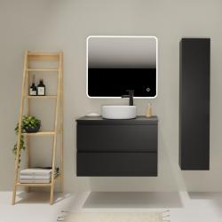 Meuble salle de bain 80 cm pour vasque à poser - Noir mat - A suspendre - Karaib 2 - PlaneteBain.com