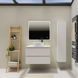 Meuble salle de bain 80 cm pour vasque à poser - Blanc mat - A suspendre - Karaib 2 - PlaneteBain.com