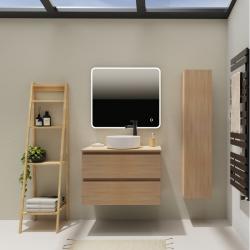 Meuble salle de bain 80 cm pour vasque à poser - Effet chêne sonoma - A suspendre - Karaib 2 - PlaneteBain.com