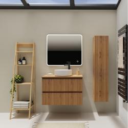 Meuble salle de bain 80 cm pour vasque à poser - Effet bois strié - A suspendre - Karaib 2 - PlaneteBain.com