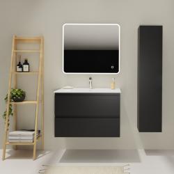 Meuble salle de bain 80 cm - Plan vasque céramique - Noir mat - A suspendre - Karaib 2 - PlaneteBain.com