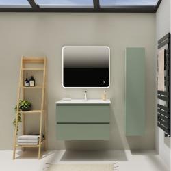 Meuble salle de bain 80 cm - Plan vasque céramique - Vert mat - A suspendre - Karaib 2 - PlaneteBain.com