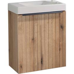 PROMOS Meuble Strié Bois Solo avec poignée noire et lave-mains pour robinet à droite PLANETE BAIN PLANETE BAIN