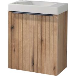 Meuble Strié Bois Solo avec poignée noire et lave-mains pour robinet à gauche - PlaneteBain.com