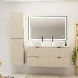 Meuble salle de bain strié 120 cm pour vasque à poser - Beige cachemire mat - à suspendre - Tirso - PlaneteBain.com