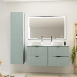Meuble salle de bain strié 120 cm pour vasque à poser - Vert fjord mat - à suspendre - Tirso - PlaneteBain.com