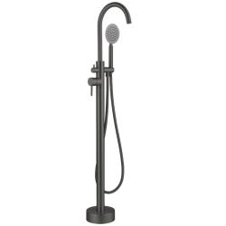 Mitigeur bain douche sur pied en inox brossé gun metal pour baignoire ilot - Alois - PlaneteBain.com