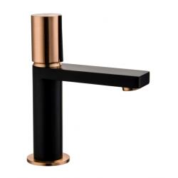 Mitigeur lavabo noir mat et or rose avec bonde H 18.7 cm - Exil - PlaneteBain.com