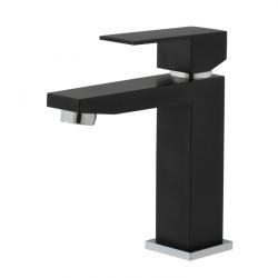 Mitigeur lavabo noir mat avec bonde H 15 cm - Square - PlaneteBain.com