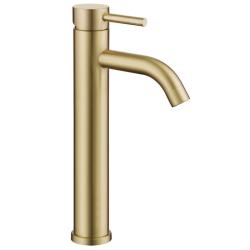 Mitigeur lavabo haut inox brossé doré avec bonde H 29.3 cm - Alois - PlaneteBain.com