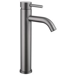 Mitigeur lavabo haut inox brossé gun metal avec bonde H 29.3 cm - Alois - PlaneteBain.com