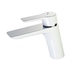 Mitigeur lavabo blanc et chromé avec bonde H 14.3 cm - Amor - PlaneteBain.com