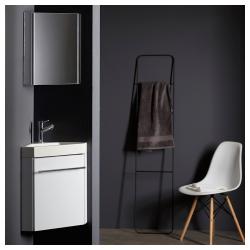 Lave-mains d'angle avec meuble complet blanc brillant et mitigeur eau chaude/ eau froide - PlaneteBain.com