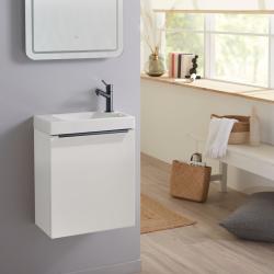 Pack lave-mains Blanc Mat avec poignée noire et lave-mains - Robinetterie Eau froide à droite - L.42.5 X H. 52.5 cm - Hamac 3 PLANETE BAIN