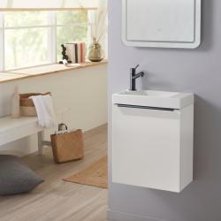 Pack lave-mains Blanc Mat avec poignée noire et vasque - Robinetterie Eau froide à gauche - L.42.5 X H. 52.5 cm - Hamac 2 - PlaneteBain.com