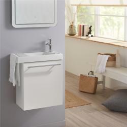 Pack lave-mains Blanc mat avec porte serviette - Mitigeur à droite - L.48 X H. 52.5 cm - Houston 2 - PlaneteBain.com