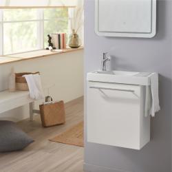 Pack lave-mains Blanc mat avec porte serviette - Robinetterie Eau froide à gauche - L.48 X H. 52.5 cm - Houston - PlaneteBain.com