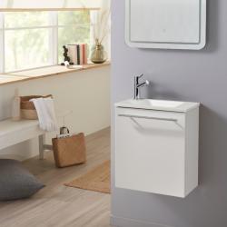 Pack lave-mains Blanc mat avec vasque design blanche - Robinetterie Eau froide à gauche - L.42.5 X H. 48.6 cm - Hanos - PlaneteBain.com