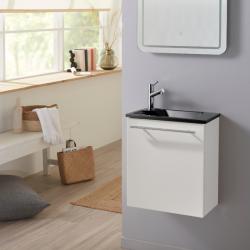 Pack lave-mains Blanc mat avec vasque design noire - Robinetterie Eau froide à gauche - L.42.5 X H. 48.6 cm - Hanos - PlaneteBain.com