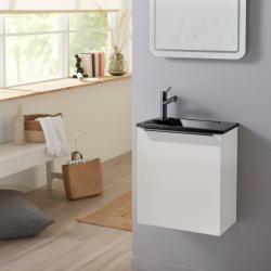 Pack lave-mains Blanc Mat et poignée noire avec lave-mains extra fin noir - Robinet Eau froide à gauche -L.42.5 X H.48.6cm - PlaneteBain.com
