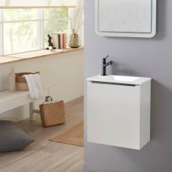 Pack lave-mains Blanc Mat et poignée noire avec lave-mains extra fin - Robinet Eau froide à gauche -L.42.5 X H.48.6cm - Hanos - PlaneteBain.com