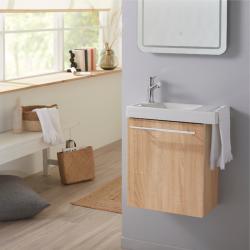 Pack lave mains Chêne Oak bordolino avec lave mains porte serviette et robinetterie eau froide - PlaneteBain.com