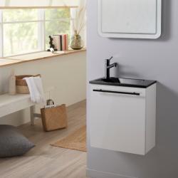 Meuble lave-mains pour wc couleur blanc finition vasque noir et robinet noir - PlaneteBain.com
