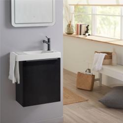 Pack lave-mains Meuble Noir mat avec Poignée noire et porte serviette - robinetterie eau froide à droite - L.48 X H.52.5 cm - PlaneteBain.com