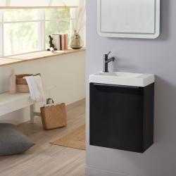 Pack lave-mains Noir Mat avec poignée noire et lave-mains - Robinetterie Eau froide à gauche - L.42.5 X H. 52.5 cm - Hamac 2 - PlaneteBain.com