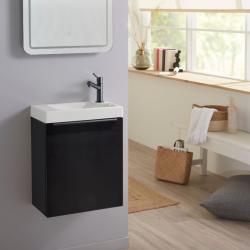 Pack lave-mains Noir Mat avec poignée noire et lave-mains - Robinetterie Eau froide à droite - L.42.5 X H. 52.5 cm - Hamac 3 PLANETE BAIN