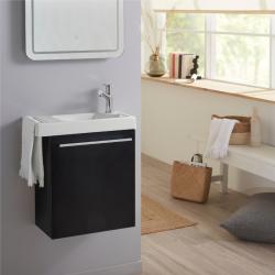 Pack lave-mains Noir Mat avec porte serviette - mitigeur à droite - L.48 X H. 52.5 cm - Houston 2 - PlaneteBain.com